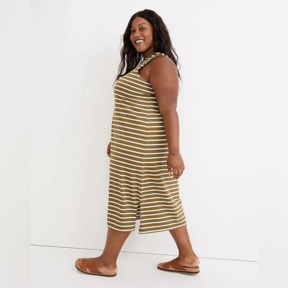 Madewell Plus Organic Cotton Crewneck Tank Midi Dress in Stripe Green NWT 4X - Picture 3 of 9